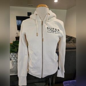 Superdry Cream Full-Zip Hooded Sweatshirt with Logo